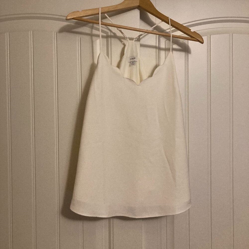 J. Crew Factory Scalloped Cami Top 4 White Sleeveless Blouse Polyester Lined